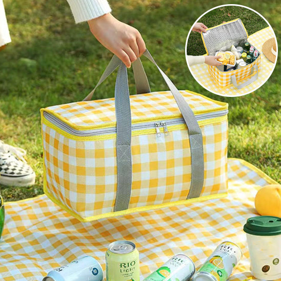 Sac isotherme camping jaune et blanc