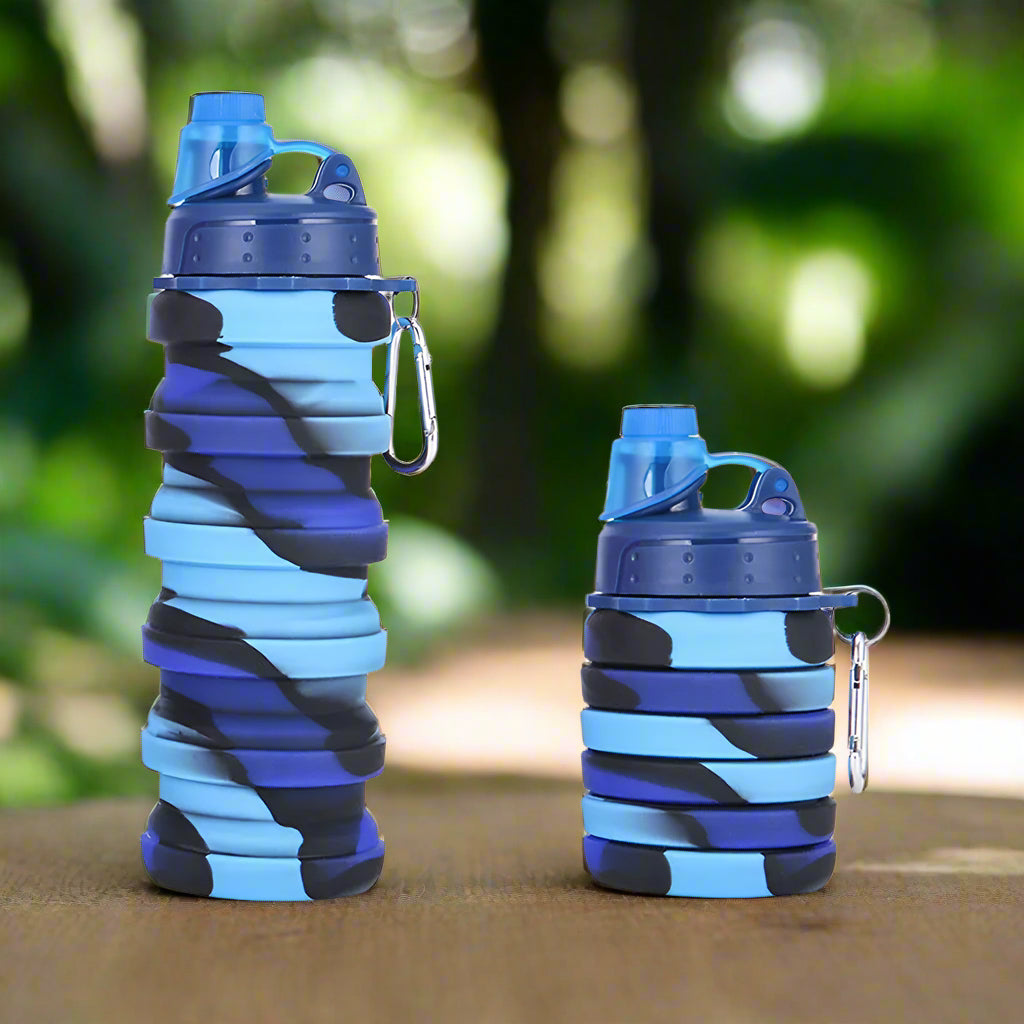 Gourde pliable en silicone bleu