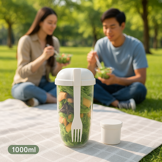Pique-nique avec un shaker salade