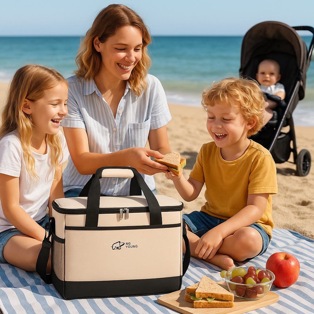 Sac isotherme beige de picnic pour la plage